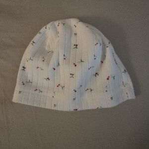 Charming White Kids Beanie with Floral Design